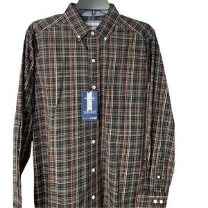 NWT S Haggar Button Down Shirt Men’s Black Plaid